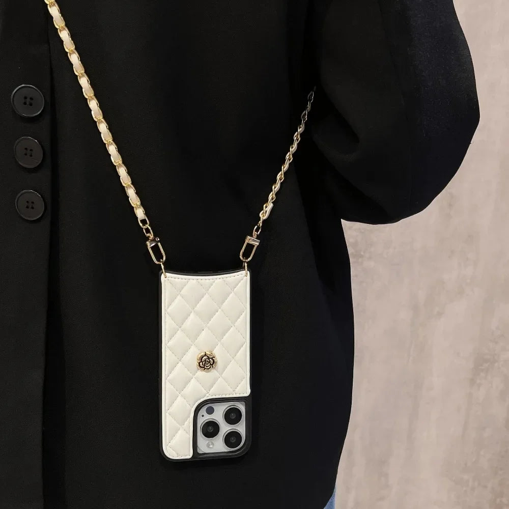 Luxury iPhone Case Leather Cover with Chain — High Quality Protective Design, Card Pocket Holder, Shockproof Anti-Fingerprint Scratch-Resistant Finish