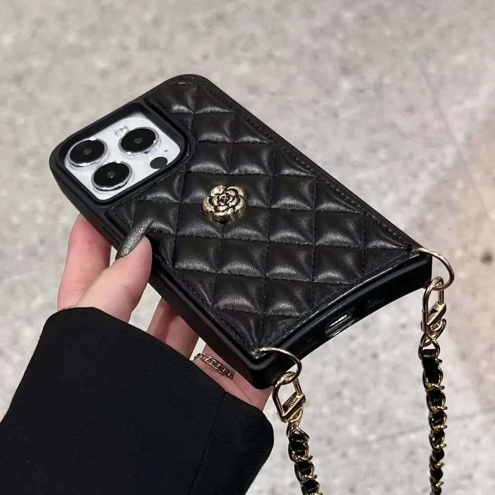 Luxury iPhone Case Leather Cover with Chain — High Quality Protective Design, Card Pocket Holder, Shockproof Anti-Fingerprint Scratch-Resistant Finish