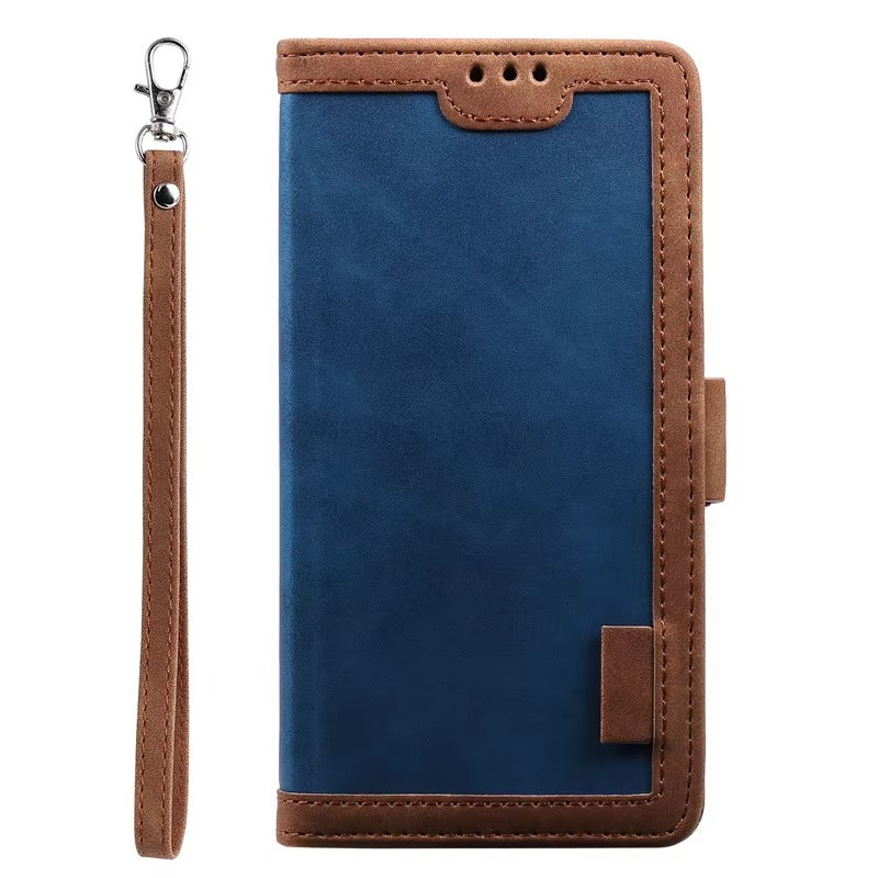 Luxury iPhone Case Leather Wallet Flip Cover — Hand Strap Design, Card Slots Holder, Shockproof Protection, Stylish and Functional Phone Case