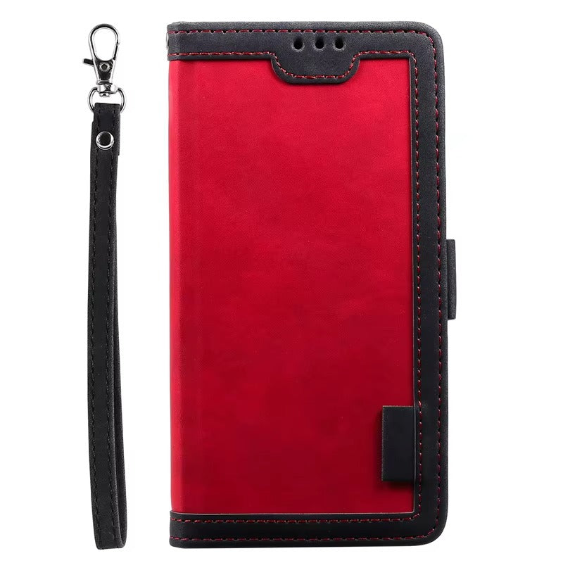 Luxury iPhone Case Leather Wallet Flip Cover — Hand Strap Design, Card Slots Holder, Shockproof Protection, Stylish and Functional Phone Case