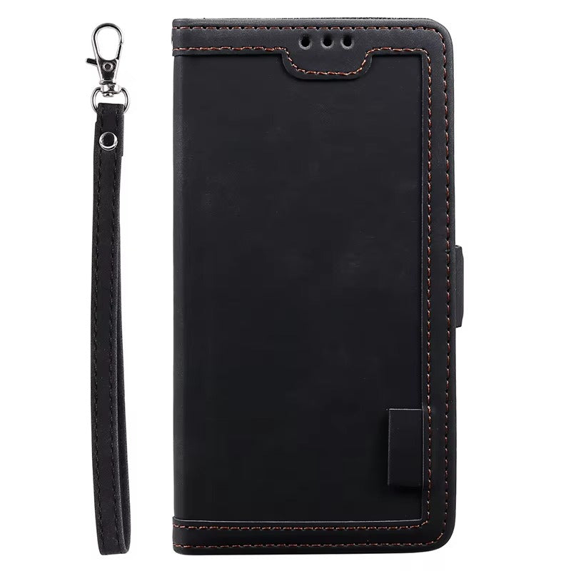 Luxury iPhone Case Leather Wallet Flip Cover — Hand Strap Design, Card Slots Holder, Shockproof Protection, Stylish and Functional Phone Case