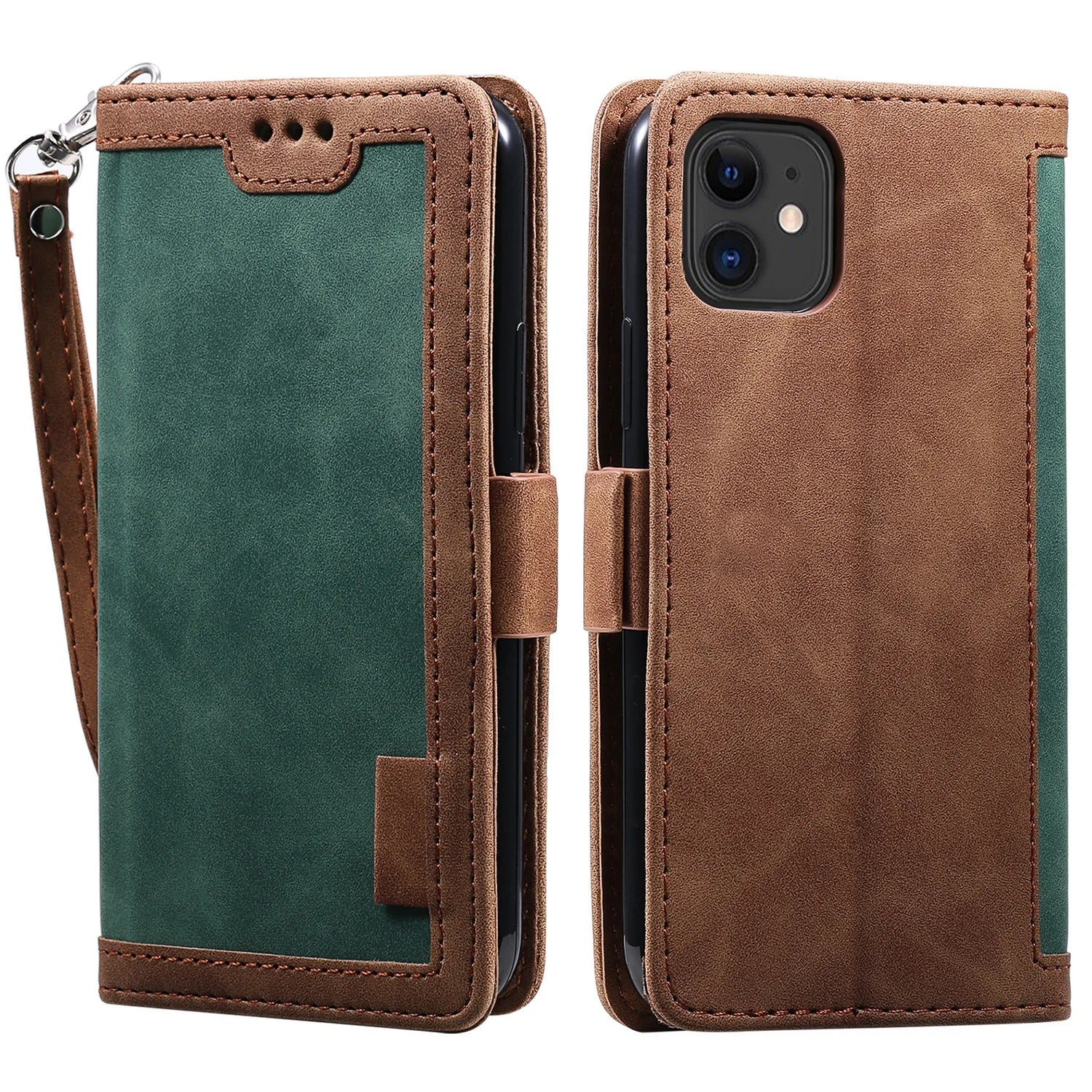 Luxury iPhone Case Leather Wallet Flip Cover — Hand Strap Design, Card Slots Holder, Shockproof Protection, Stylish and Functional Phone Case