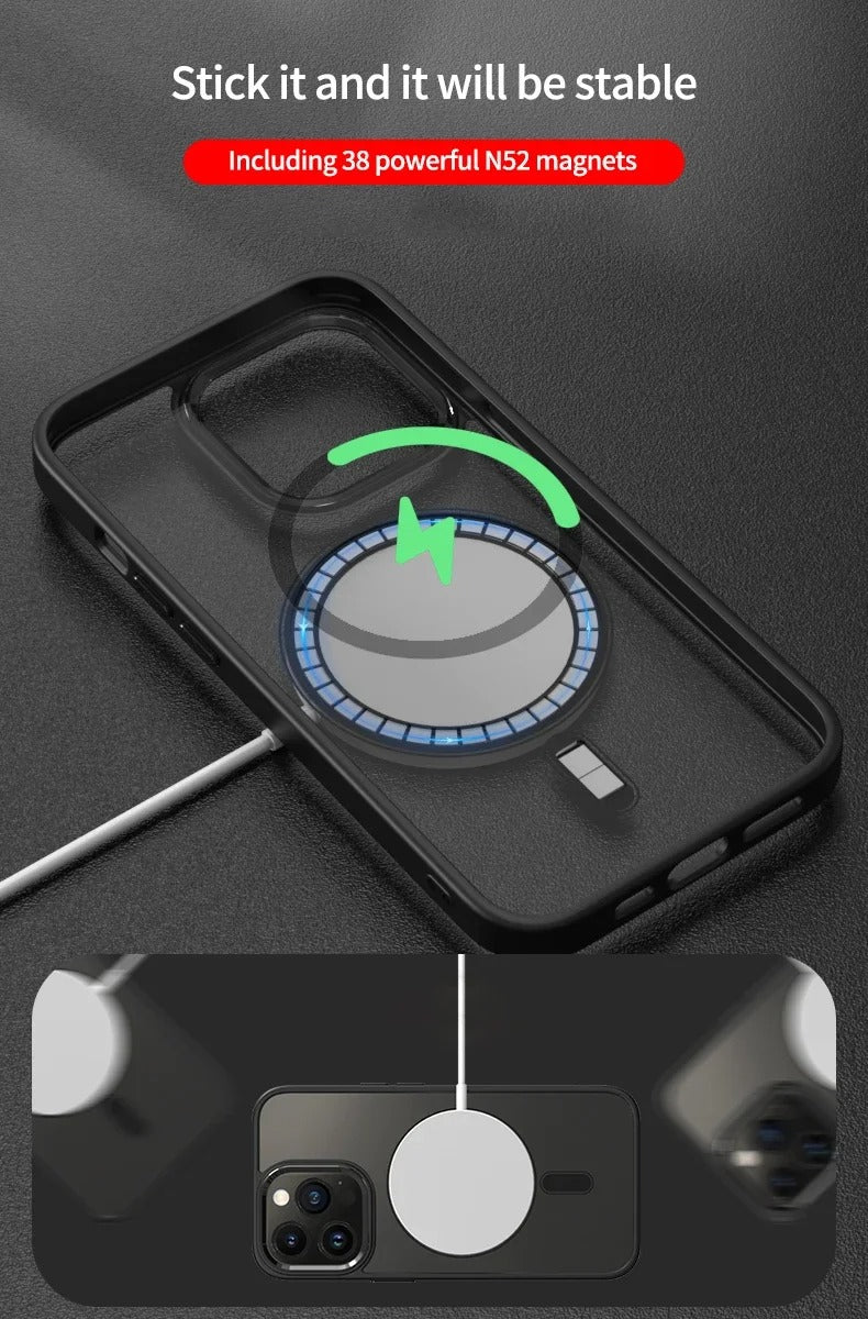 Luxury iPhone Case MagSafe Compatible Clear Cover — Transparent Acrylic Back with Soft TPU Frame, Magnetic Wireless Charging, Shockproof Anti-Fingerprint Design