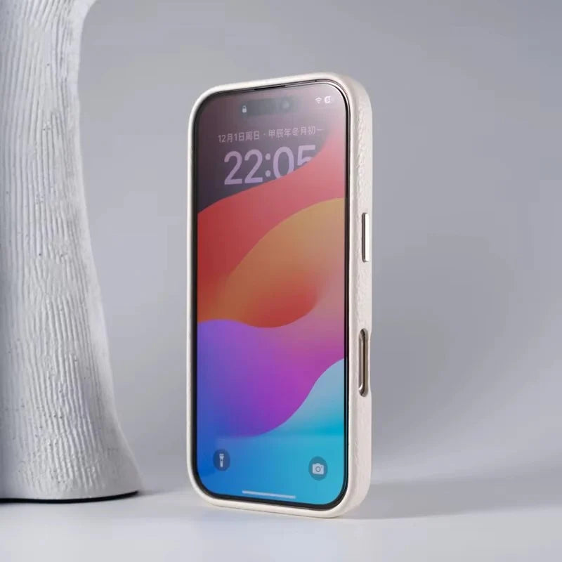 Luxury iPhone Case MagSafe Compatible Leather Cover — Magnetic Wireless Charging, Alloy Lens Protection, Hard Back Design, Anti-Fingerprint Scratch-Resistant