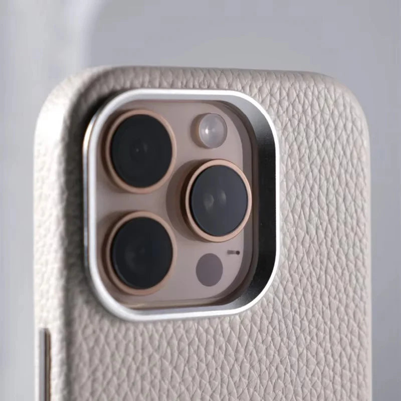 Luxury iPhone Case MagSafe Compatible Leather Cover — Magnetic Wireless Charging, Alloy Lens Protection, Hard Back Design, Anti-Fingerprint Scratch-Resistant