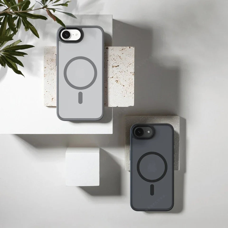 Luxury iPhone Case MagSafe Compatible Matte Translucent Armor Cover — Magnetic Shockproof Dual Layer Design, Wireless Charging, Anti-Fingerprint Scratch-Resistant Finish