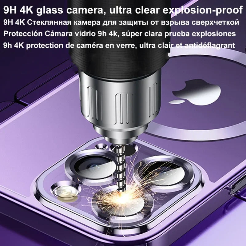 Luxury iPhone Case MagSafe Compatible Plating Clear Cover — Magnetic Wireless Charging Support, Lens Protector, Anti-Fingerprint Scratch-Resistant Design