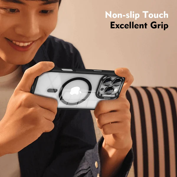 Luxury iPhone Case MagSafe Compatible Shockproof Cover — Magnetic Design with Stand, Glass Camera Lens Protector, Full Coverage Slim Scratch-Resistant Protection