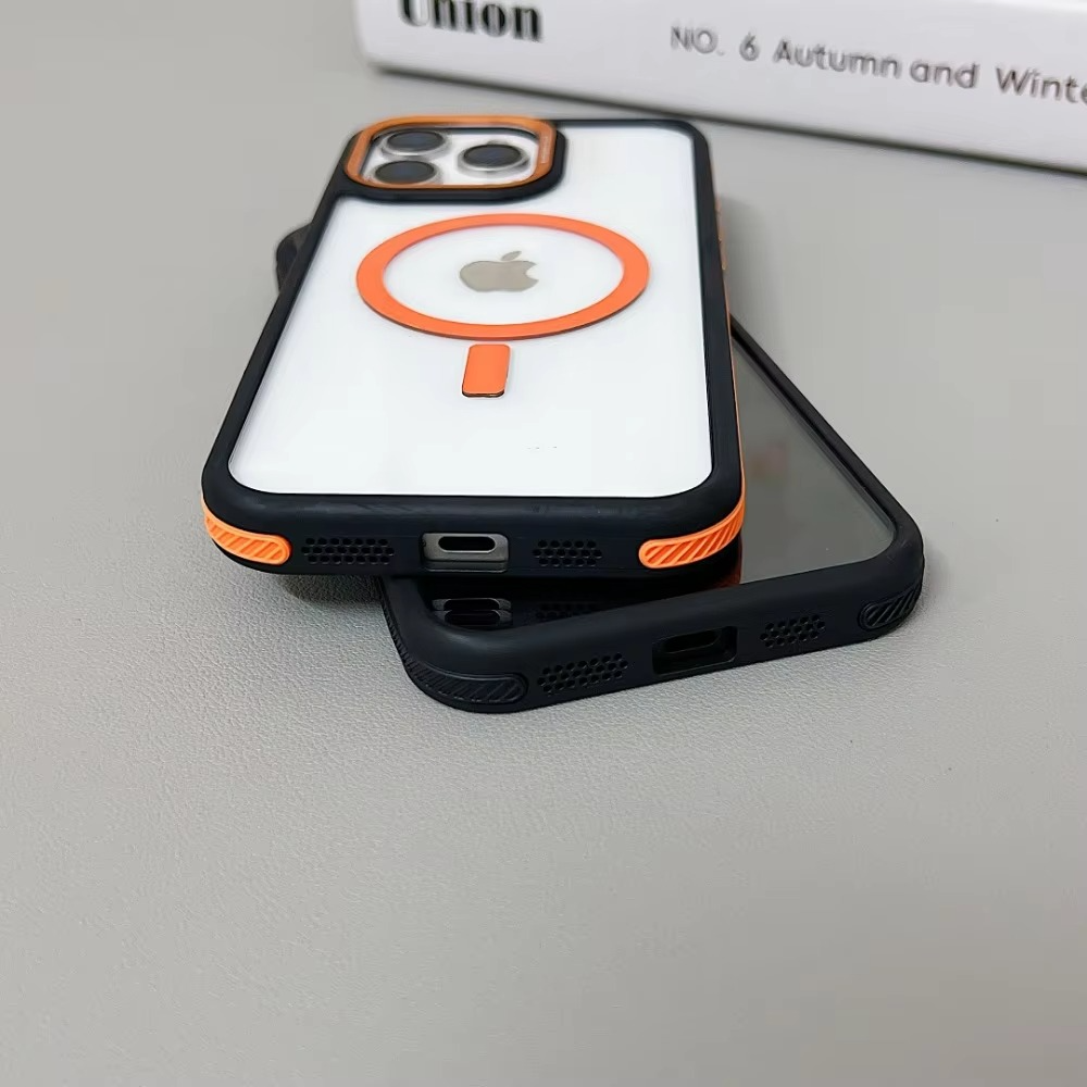 Luxury iPhone Case MagSafe Compatible Shockproof Cover — Magnetic Design with Stand, Glass Camera Lens Protector, Slim Transparent Anti-Fingerprint Finish