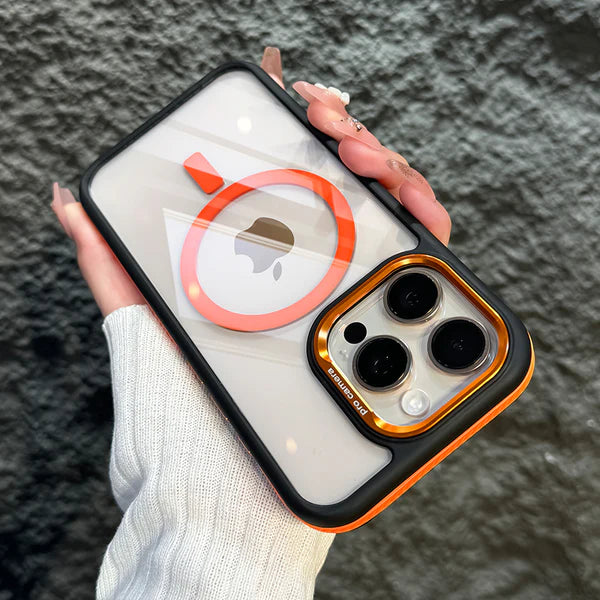 Luxury iPhone Case MagSafe Compatible Shockproof Cover — Magnetic Design with Stand, Glass Camera Lens Protector, Slim Transparent Anti-Fingerprint Finish