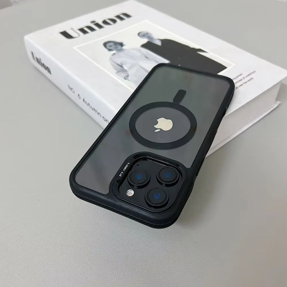 Luxury iPhone Case MagSafe Compatible Shockproof Cover — Magnetic Design with Stand, Glass Camera Lens Protector, Slim Transparent Anti-Fingerprint Finish