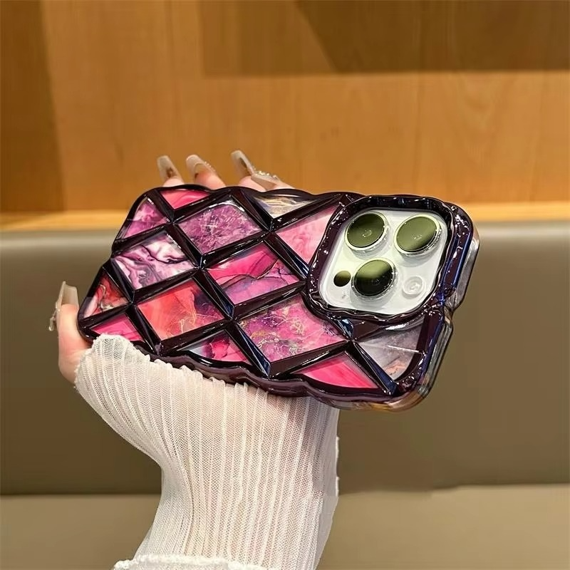 Luxury iPhone Case Plating Rhombic Marble Design — Fashion Full Body Protective Cover, Stylish Slim Shockproof Scratch-Resistant Finish