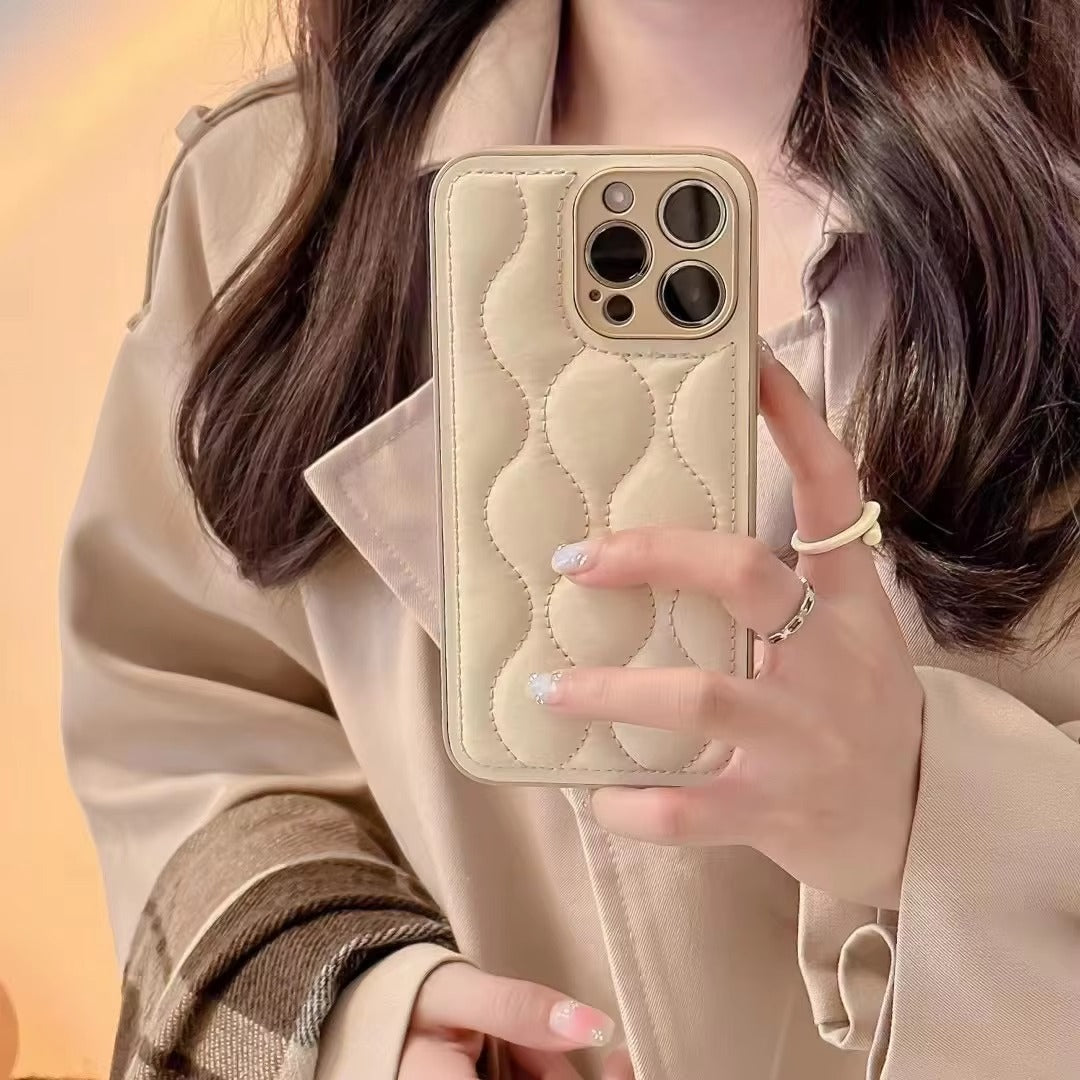 Luxury iPhone Case Retro Chocolate Water Ripple Design — Geometric Art Pattern, Cute Shockproof Full Coverage, Anti-Fingerprint Scratch-Resistant Cover