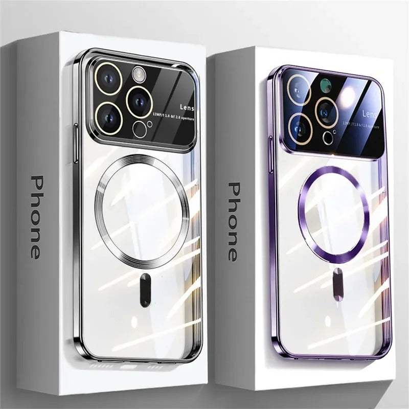 Luxury iPhone Case Tempered Glass Camera Protection — Transparent Acrylic Hard Cover, Plated Edges, Slim Shockproof Design, Scratch-Resistant Clear Finish