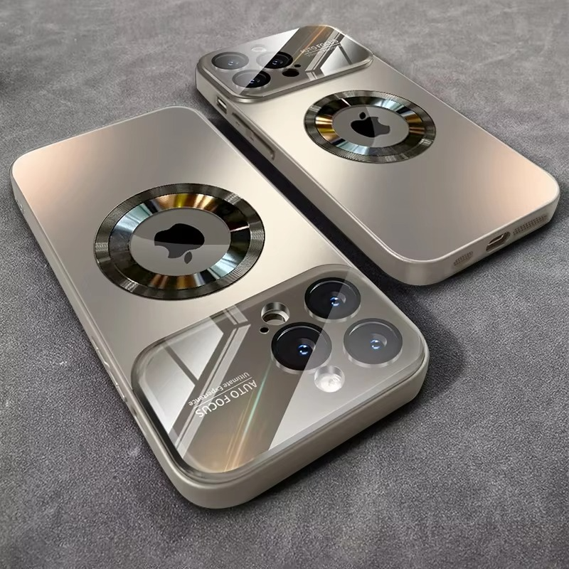 Luxury iPhone Case Titanium Metallic Matte Design — MagSafe Compatible with Glass Lens Protection, Slim Shockproof Anti-Fingerprint Scratch-Resistant Cover