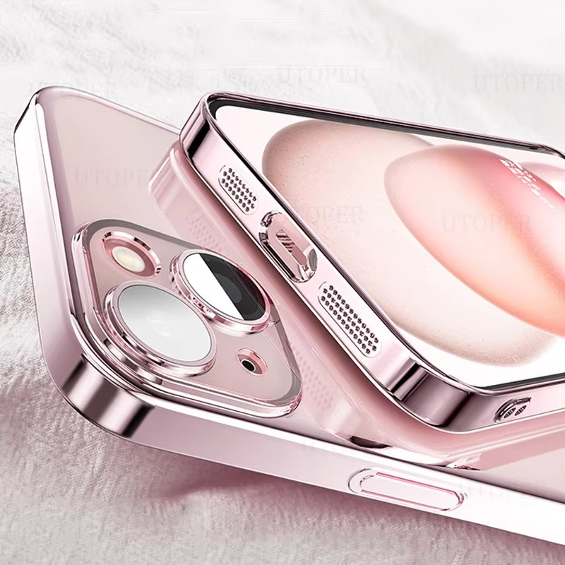 Luxury iPhone Case Transparent Plating Soft TPU Cover — Ultra-Thin Clear Design, HD Camera Lens Protection, Shockproof Anti-Fingerprint Scratch-Resistant Finish
