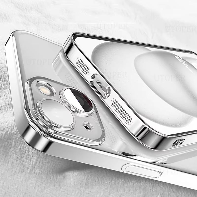 Luxury iPhone Case Transparent Plating Soft TPU Cover — Ultra-Thin Clear Design, HD Camera Lens Protection, Shockproof Anti-Fingerprint Scratch-Resistant Finish