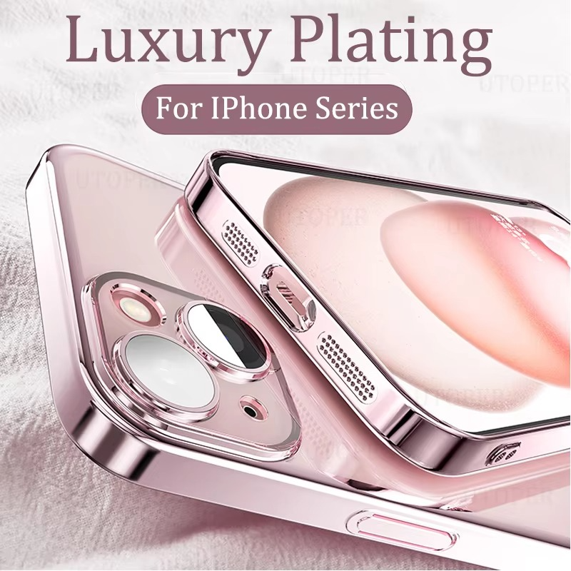 Luxury iPhone Case Transparent Plating Soft TPU Cover — Ultra-Thin Clear Design, HD Camera Lens Protection, Shockproof Anti-Fingerprint Scratch-Resistant Finish