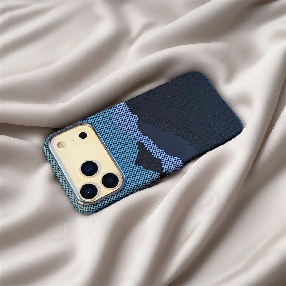 Luxury iPhone Case — 1500D Kevlar Carbon Fiber MagSafe Cover with Metal Lens Ring, Shockproof Anti-Fingerprint Anti-Scratch Textured Design