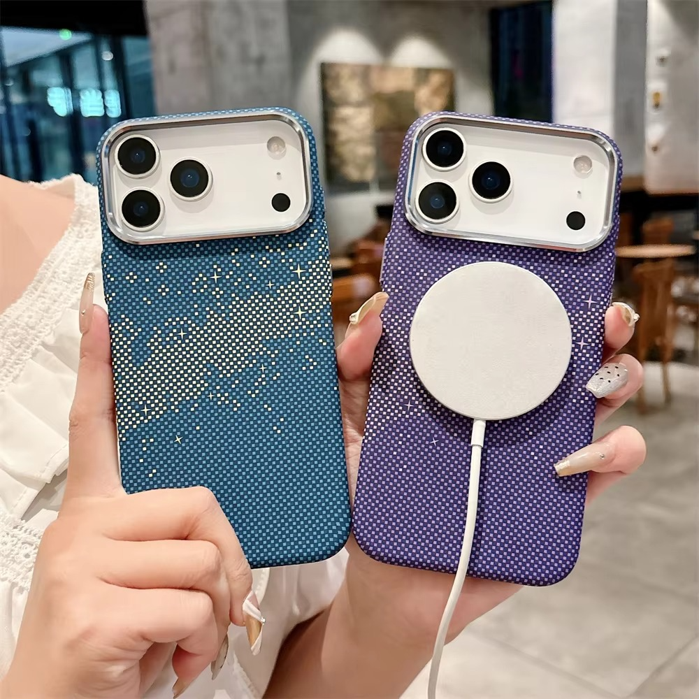 Luxury iPhone Case — 1500D Kevlar Carbon Fiber MagSafe Cover with Metal Lens Ring, Shockproof Anti-Fingerprint Anti-Scratch Textured Design