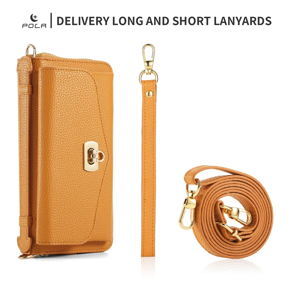 Luxury iPhone Case — 2-in-1 Detachable Leather Wallet Cover with Zipper Card Slot, Crossbody Lanyard, Magnetic Closure and Dual-Layer Protective Design