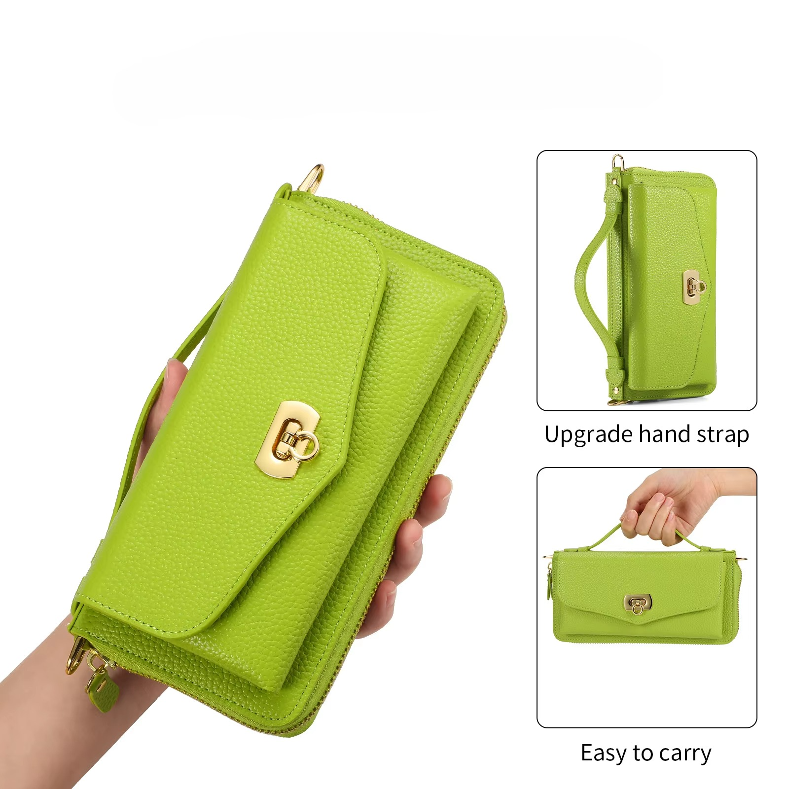 Luxury iPhone Case — 2-in-1 Detachable Leather Wallet Cover with Zipper Card Slot, Crossbody Lanyard, Magnetic Closure and Dual-Layer Protective Design