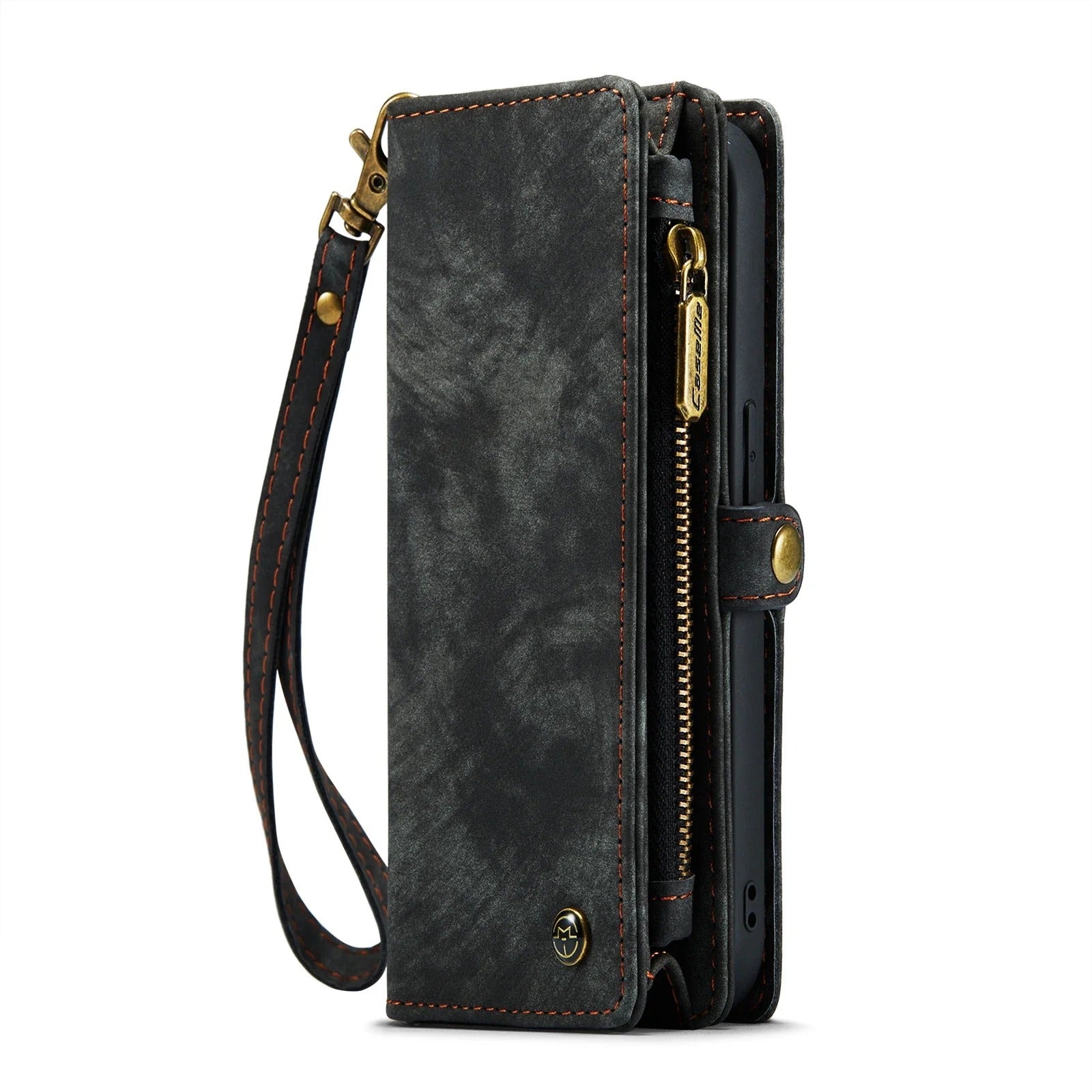 Luxury iPhone Case — 2-in-1 Detachable Magnetic Wallet Cover with Zipper Card Slots, Kickstand Feature and Matte Anti-Fingerprint Leather Design