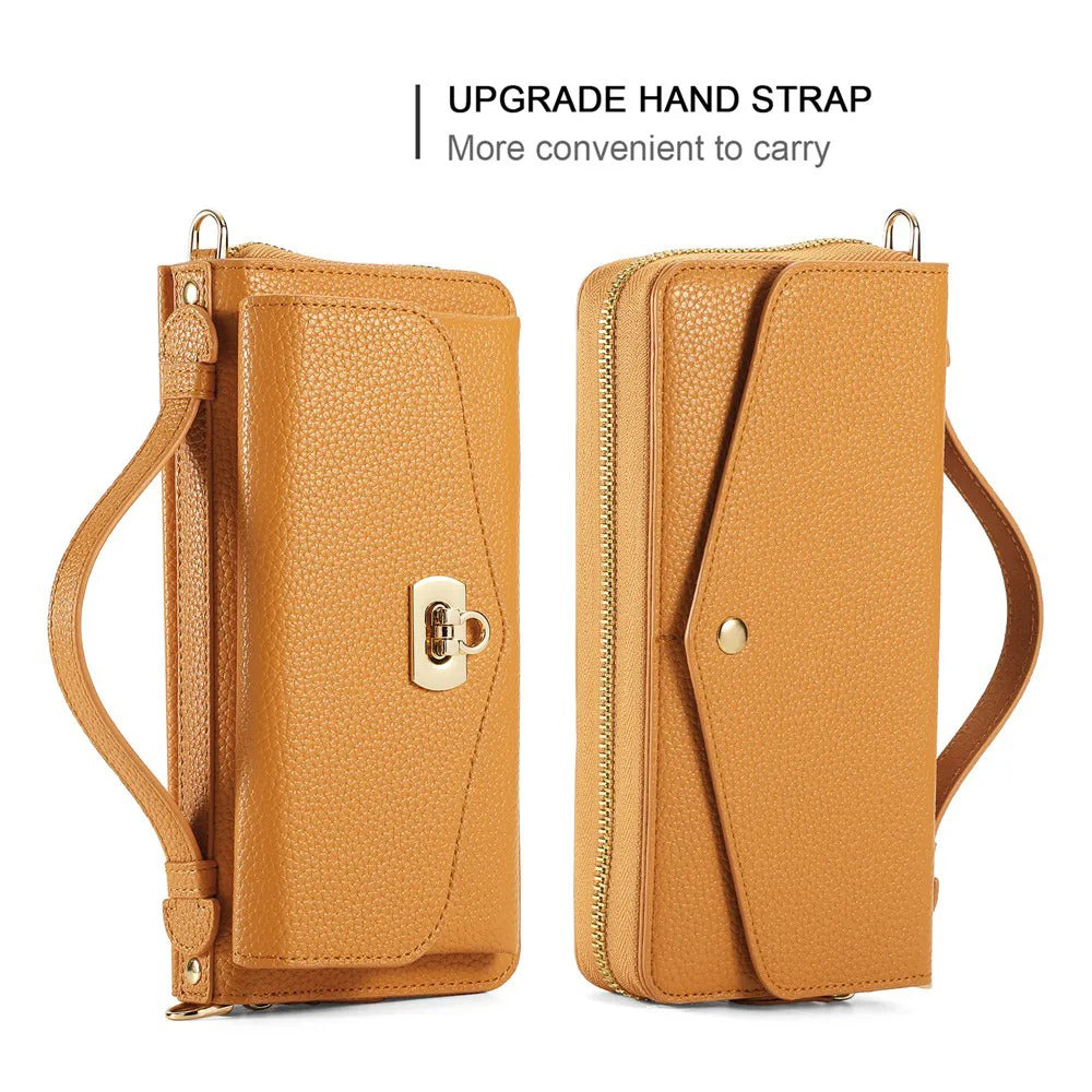 Luxury iPhone Case — 2-in-1 Detachable PU Leather Wallet Cover with Zipper Card Slot, Magnetic Closure, Crossbody Lanyard and Dual-Layer Protection