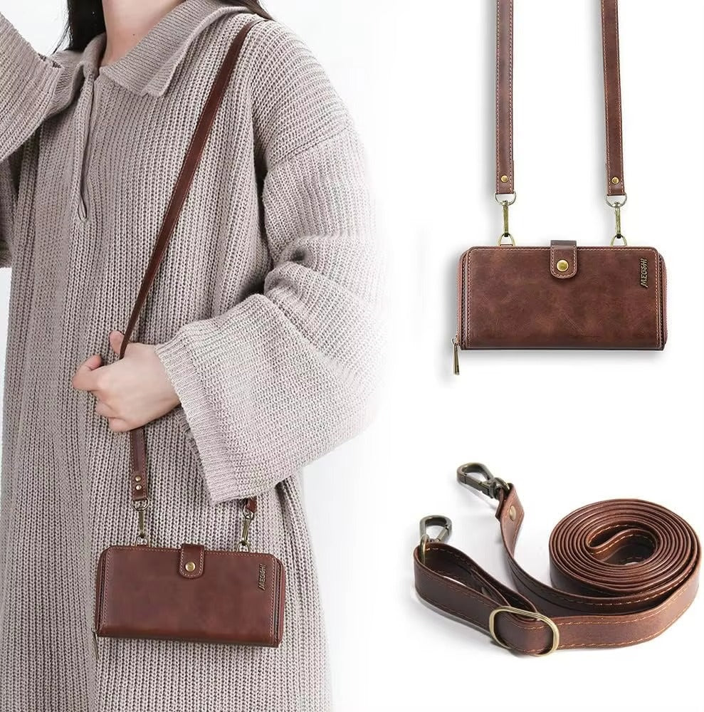 Luxury iPhone Case — 2-in-1 Detachable PU Leather Wallet Cover with Zipper Purse, Magnetic Flip Clasp, Heavy-Duty Dual-Layer Protection and Lanyard