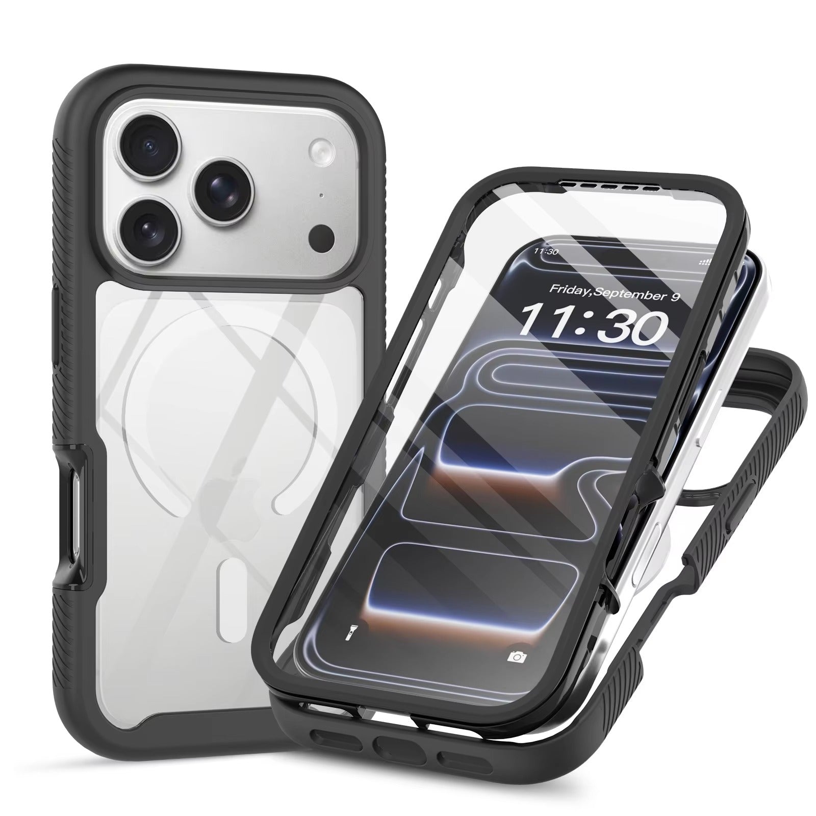Luxury iPhone Case — 360° Full-Protection Magnetic Clear Cover with Built-In Screen Guard, Shockproof Anti-Fingerprint TPU+PC Design