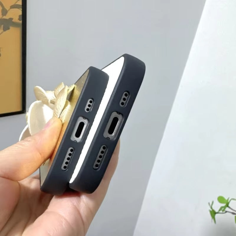 Luxury iPhone Case — 3D Camellia PU Leather Cover with Shockproof Hard Back, Full-Coverage Protection, Anti-Scratch Dustproof Finish & Non-Slip Elegant Design