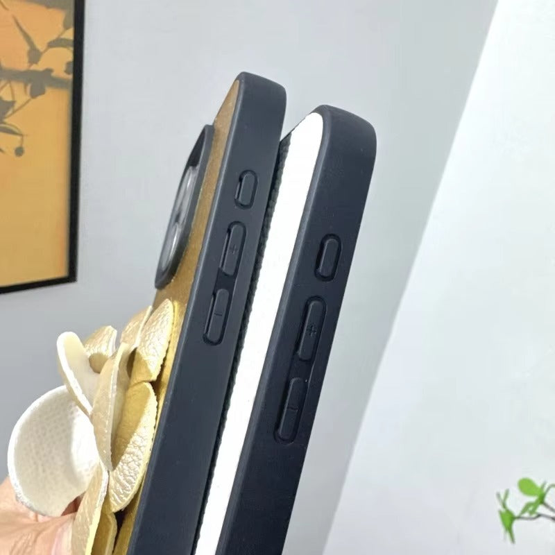 Luxury iPhone Case — 3D Camellia PU Leather Cover with Shockproof Hard Back, Full-Coverage Protection, Anti-Scratch Dustproof Finish & Non-Slip Elegant Design