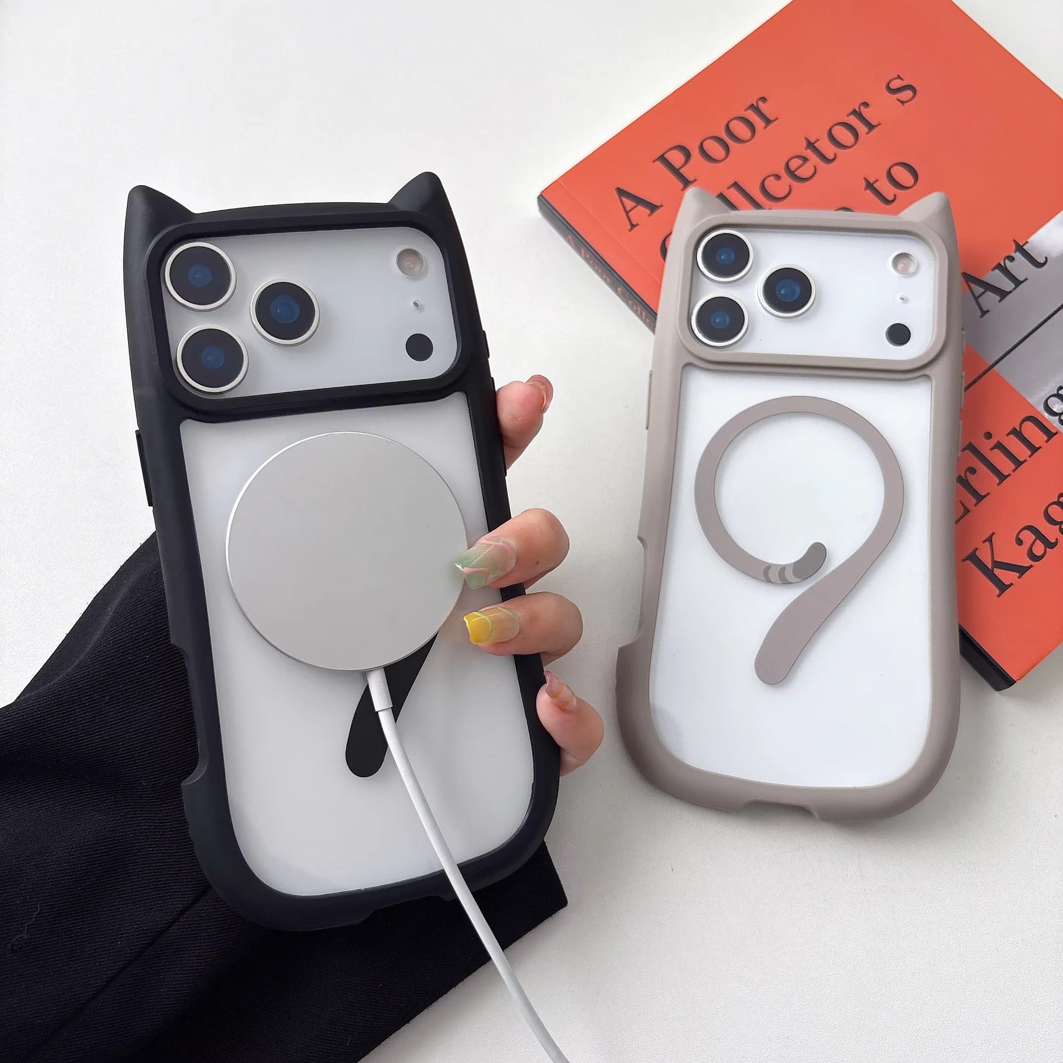 Luxury iPhone Case — 3D Cat Ear MagSafe TPU Cover with Shockproof Protection, Anti-Fingerprint Anti-Scratch Dustproof Non-Slip Transparent Design