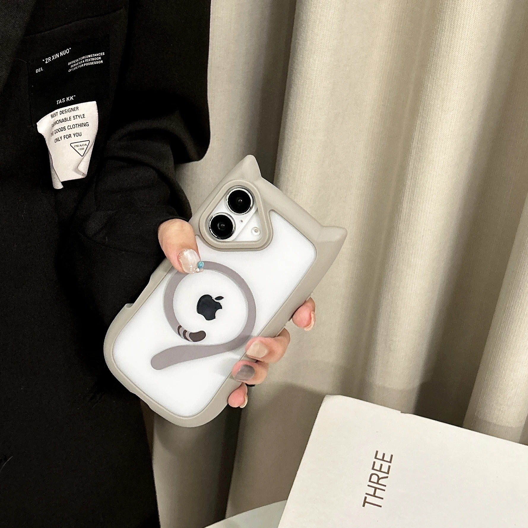 Luxury iPhone Case — 3D Cat Ear MagSafe TPU Cover with Shockproof Protection, Anti-Fingerprint Anti-Scratch Dustproof Non-Slip Transparent Design