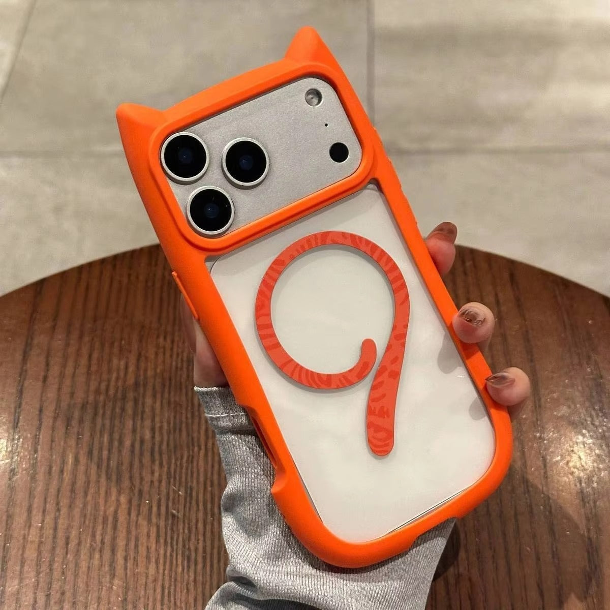 Luxury iPhone Case — 3D Cat Ear MagSafe TPU Cover with Shockproof Protection, Anti-Fingerprint Anti-Scratch Dustproof Non-Slip Transparent Design