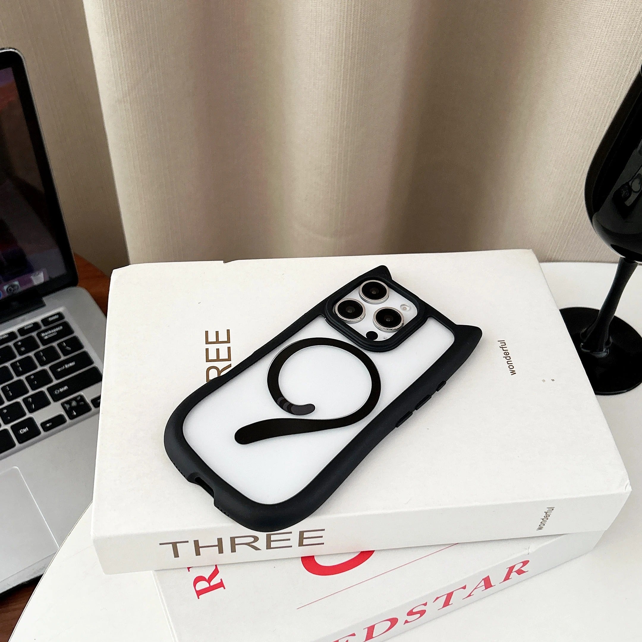 Luxury iPhone Case — 3D Cat Ear MagSafe TPU Cover with Shockproof Protection, Anti-Fingerprint Anti-Scratch Dustproof Non-Slip Transparent Design