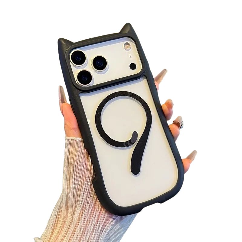Luxury iPhone Case — 3D Cat Ear MagSafe TPU Cover with Shockproof Protection, Anti-Fingerprint Anti-Scratch Dustproof Non-Slip Transparent Design