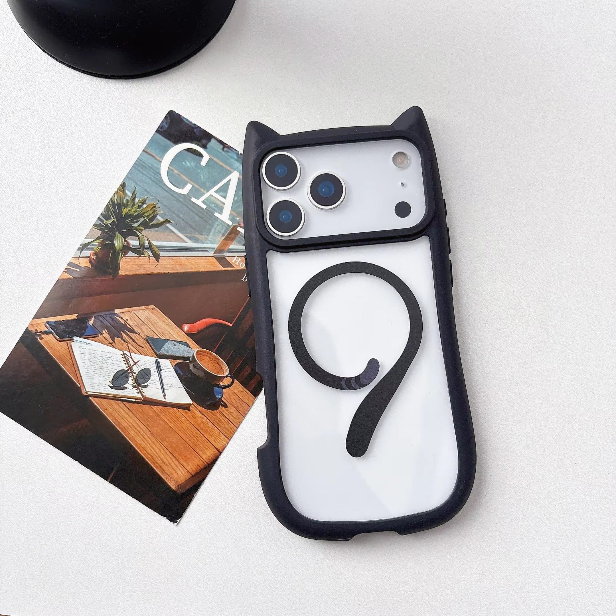 Luxury iPhone Case — 3D Cat Ear MagSafe TPU Cover with Shockproof Protection, Anti-Fingerprint Anti-Scratch Dustproof Non-Slip Transparent Design