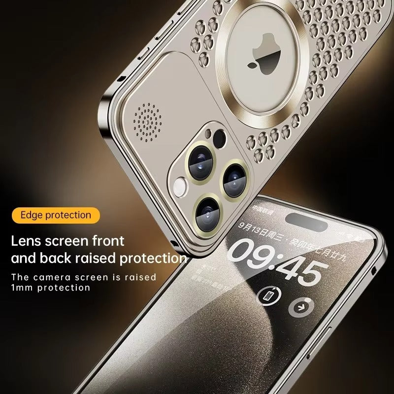 Luxury iPhone Case — Aluminum Alloy MagSafe Heat-Dissipation Cover with Removable Aromatherapy, Lens Film Protection, Anti-Fingerprint Waterproof Shockproof Design