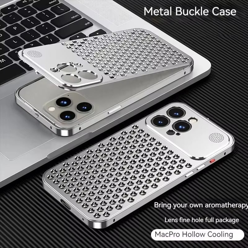 Luxury iPhone Case — Aluminum Aromatherapy Heat-Dissipation Cover with Auto-Popup Fragrance, Shockproof Metal Frame and Anti-Fingerprint Lightweight Design