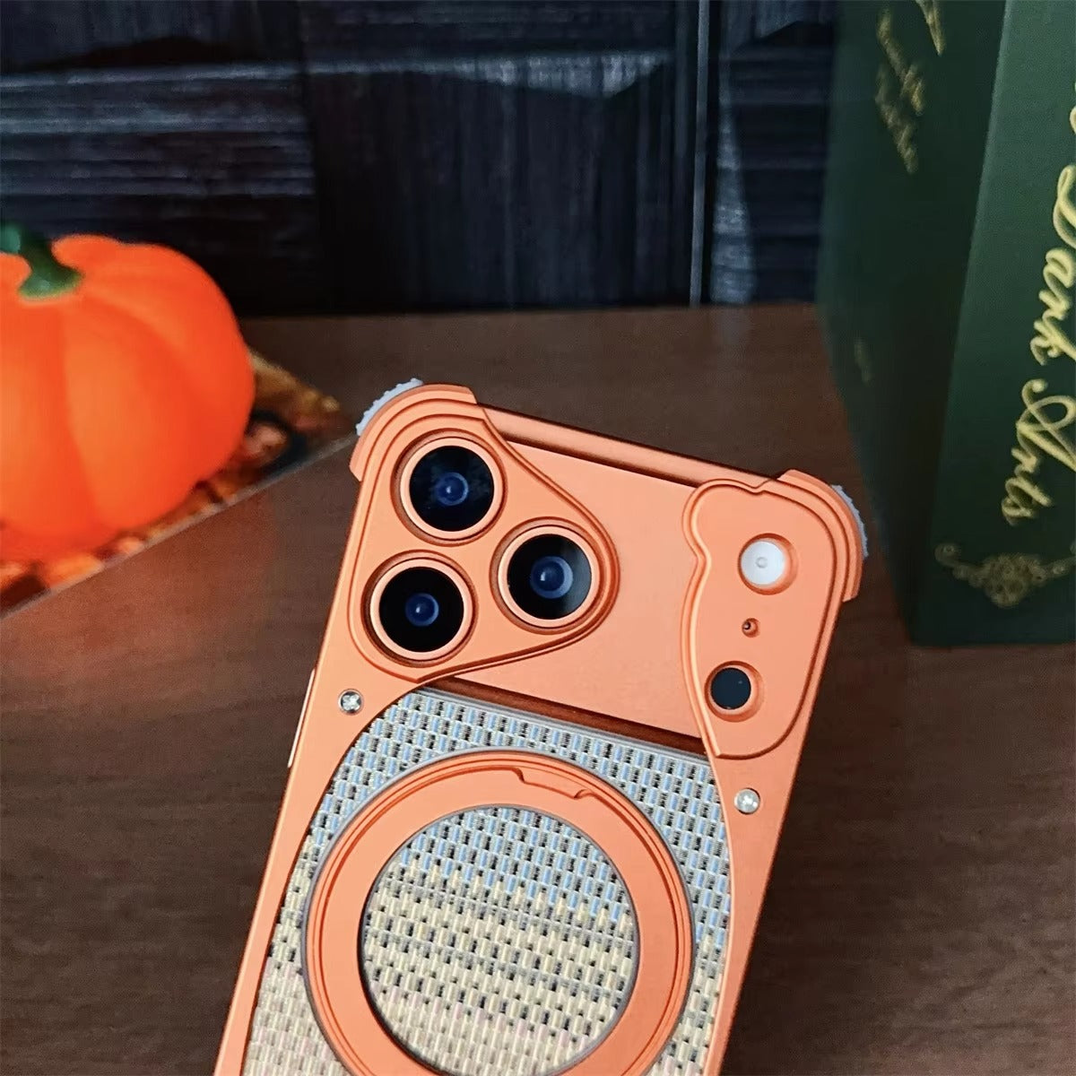 Luxury iPhone Case — Aluminum Metal Golden-Thread Magnetic Cover with Shockproof Bracket and Drop-Proof Durable Protection