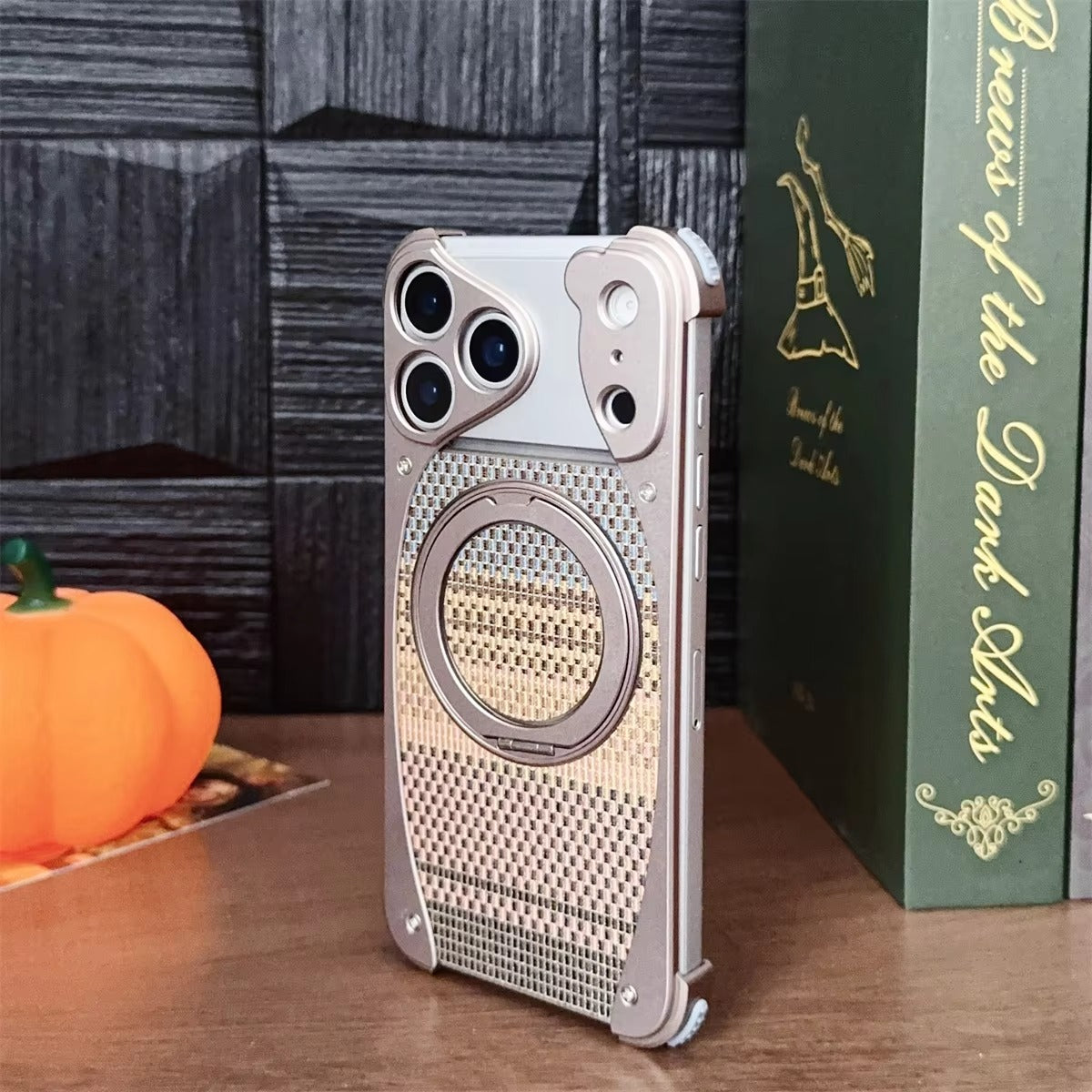 Luxury iPhone Case — Aluminum Metal Golden-Thread Magnetic Cover with Shockproof Bracket and Drop-Proof Durable Protection