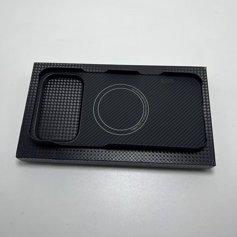 Luxury iPhone Case — Aramid Carbon Fiber MagSafe Cover with Ultra-Lightweight Half-Wrapped Protection and Durable Scratch-Resistant Texture