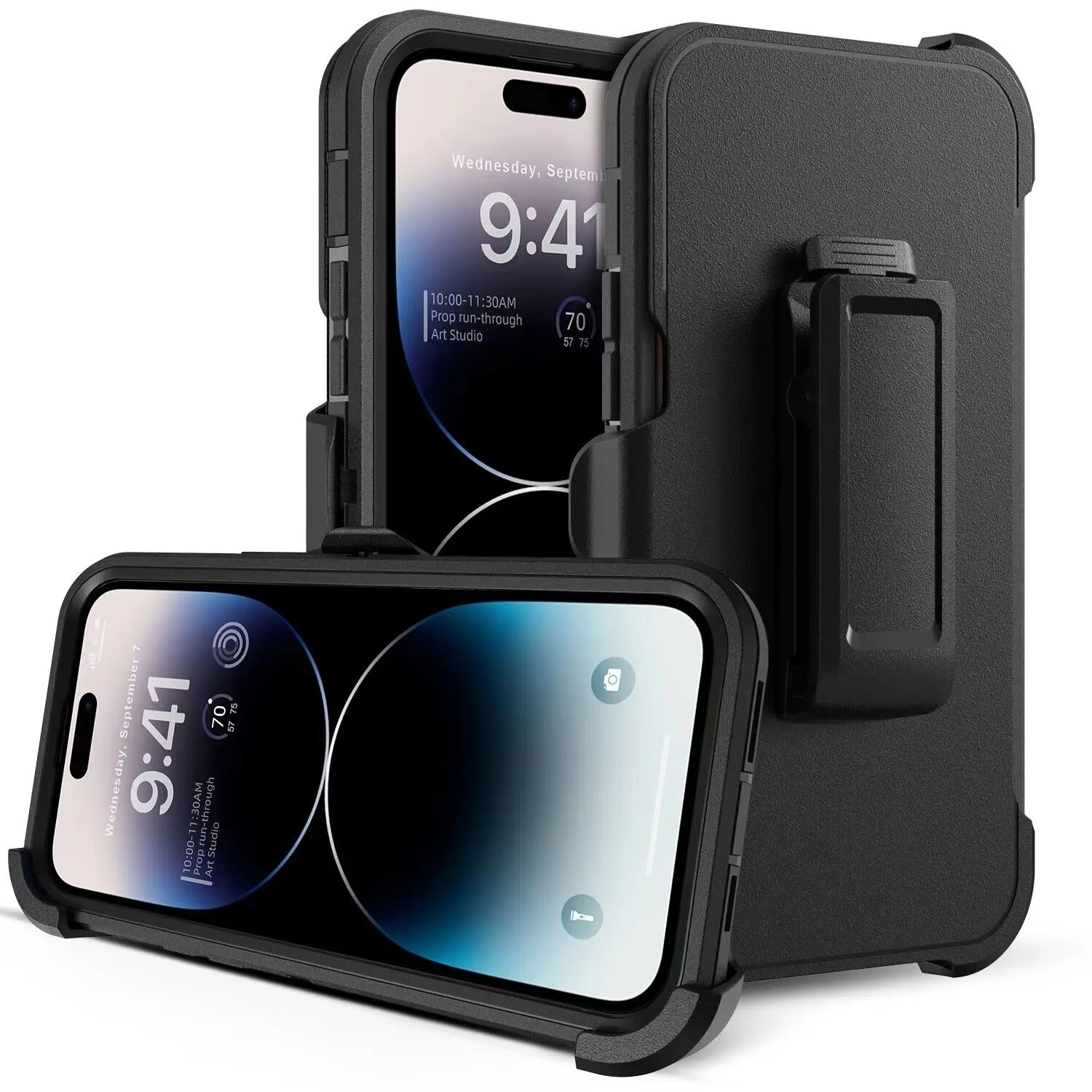 Luxury iPhone Case — Armor Box Dual-Layer PC+TPU Protective Cover with Belt Clamp, Heavy-Duty Shockproof Design, Kickstand and Matte Anti-Slip Finish