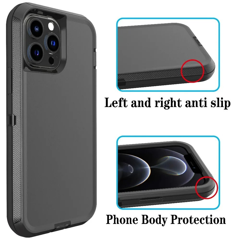 Luxury iPhone Case — Armor Box Dual-Layer PC+TPU Protective Cover with Belt Clamp, Heavy-Duty Shockproof Design, Kickstand and Matte Anti-Slip Finish