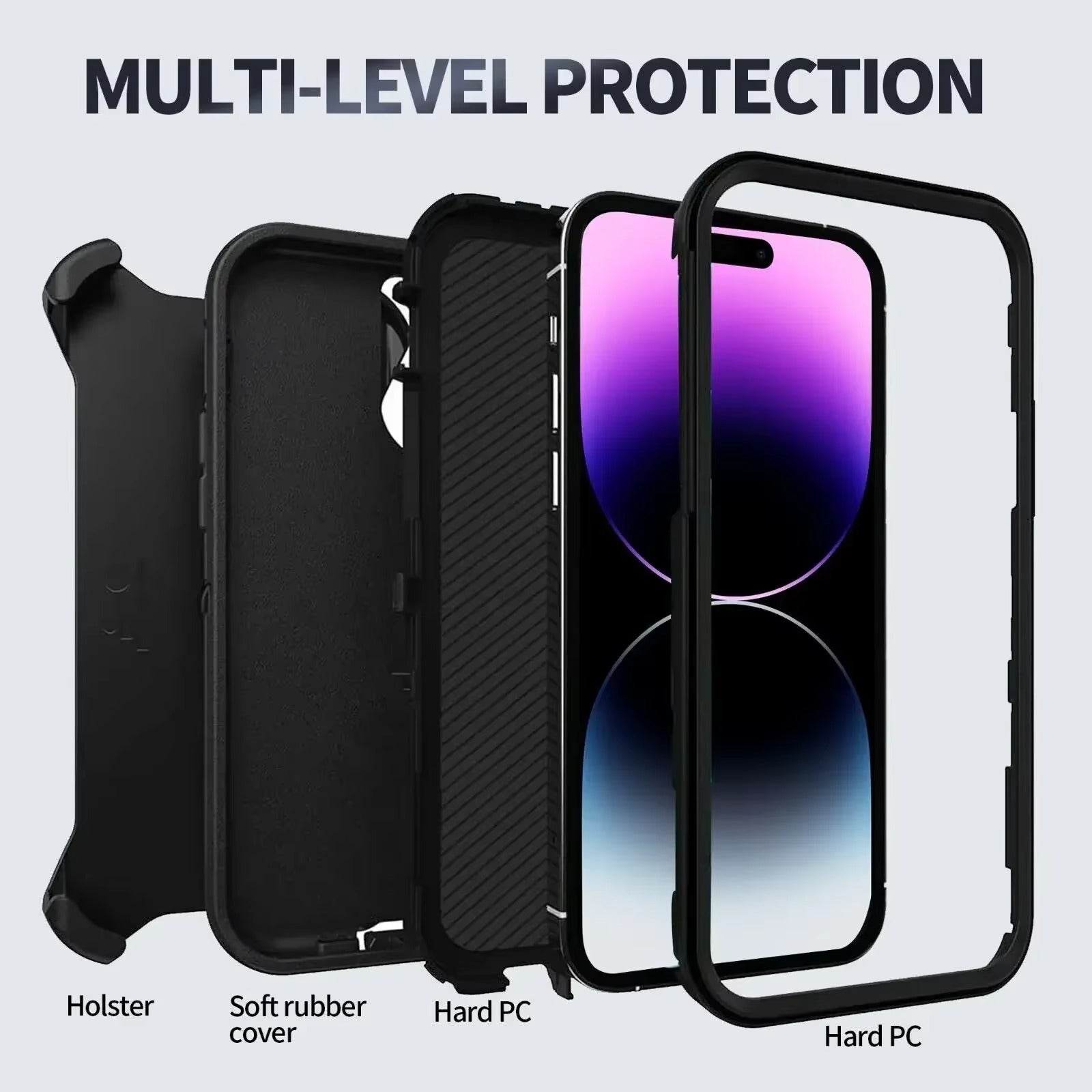 Luxury iPhone Case — Armor Box Dual-Layer PC+TPU Protective Cover with Belt Clamp, Heavy-Duty Shockproof Design, Kickstand and Matte Anti-Slip Finish