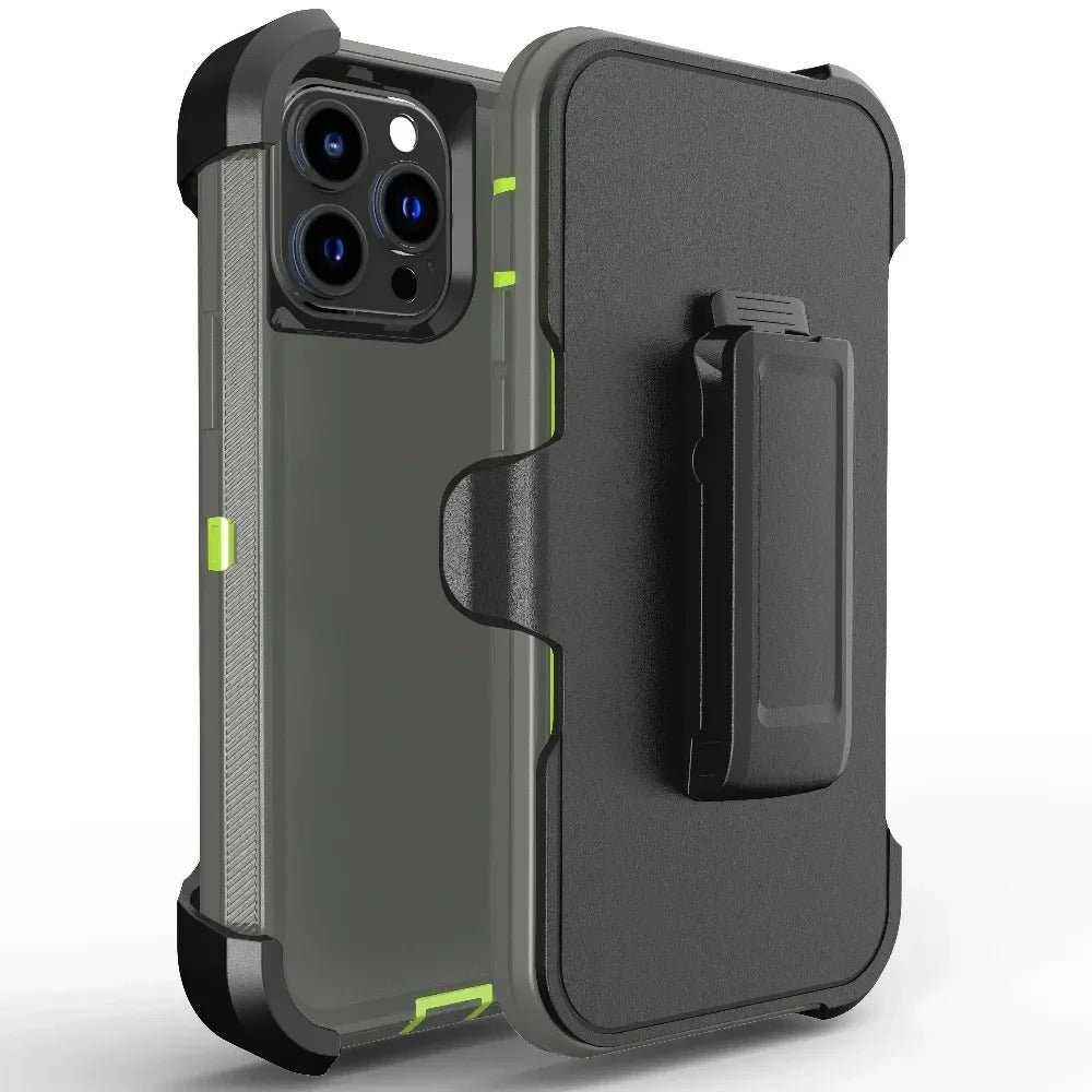 Luxury iPhone Case — Armor Box Dual-Layer PC+TPU Protective Cover with Belt Clamp, Heavy-Duty Shockproof Design, Kickstand and Matte Anti-Slip Finish