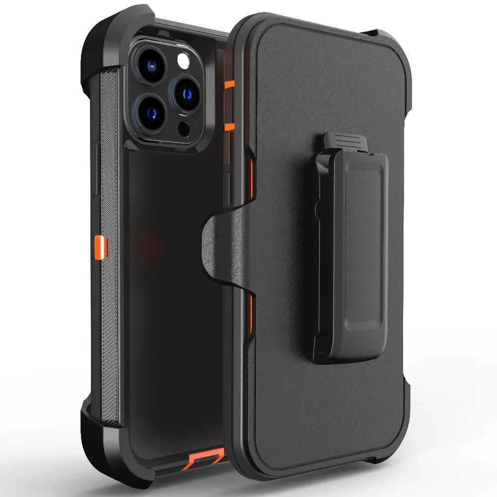 Luxury iPhone Case — Armor Box Dual-Layer PC+TPU Protective Cover with Belt Clamp, Heavy-Duty Shockproof Design, Kickstand and Matte Anti-Slip Finish