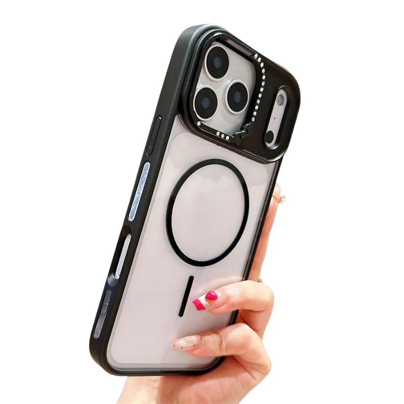 Luxury iPhone Case — Armor Magnetic Transparent Shockproof Acrylic Half-Wrapped Cover with Diamond Lens and MagSafe Wireless-Charging Compatibility