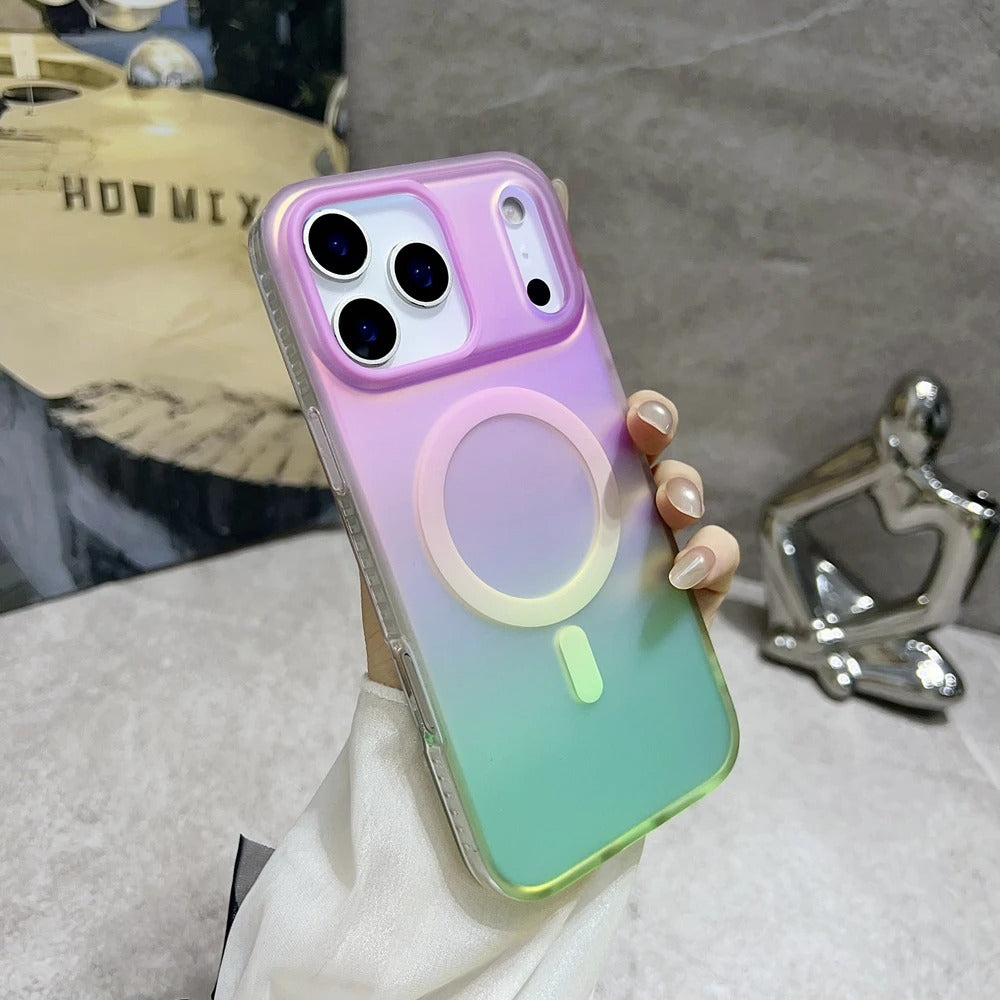 Luxury iPhone Case — Aurora Gradient Magnetic Cover with Shockproof Lightweight Design, Double-Color Finish and Non-Slip Wireless-Charging Compatibility